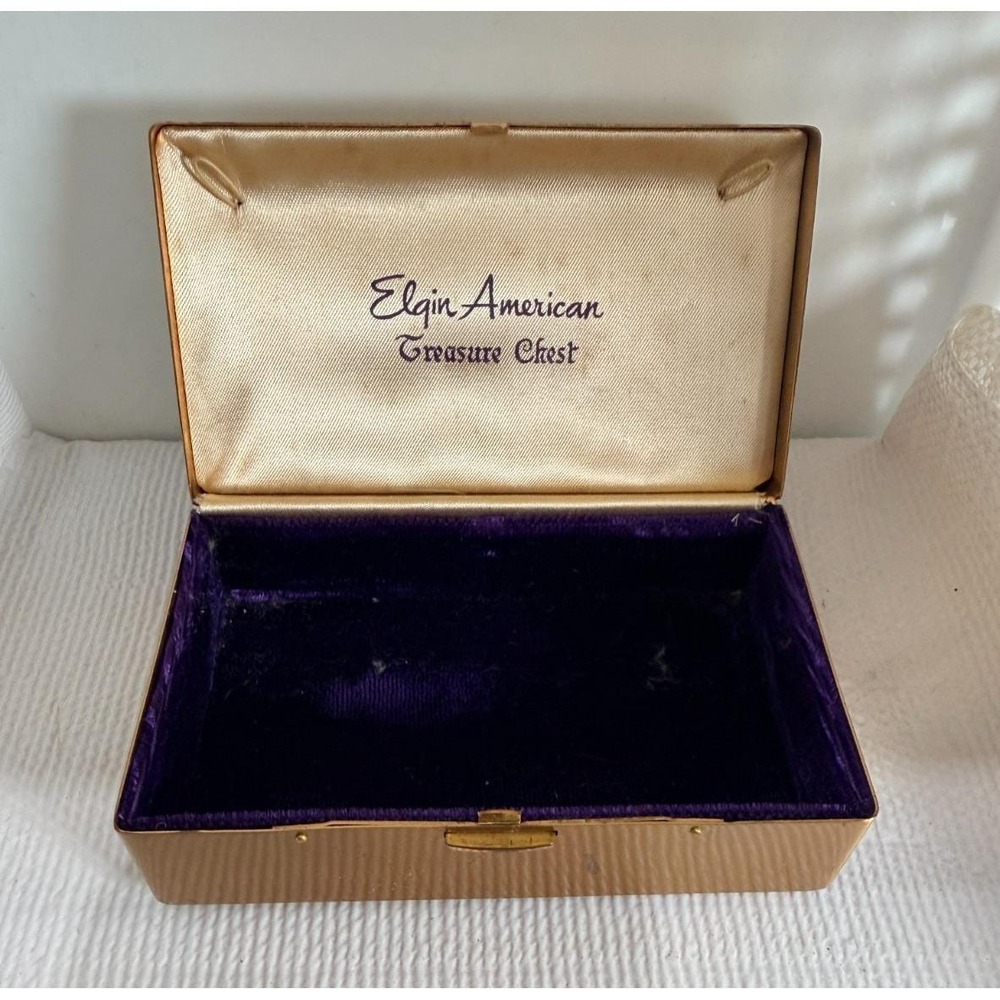 Elgin American Treasure Chest Brass gold tone etched Vintage 4" x 2.5" x 1.5"